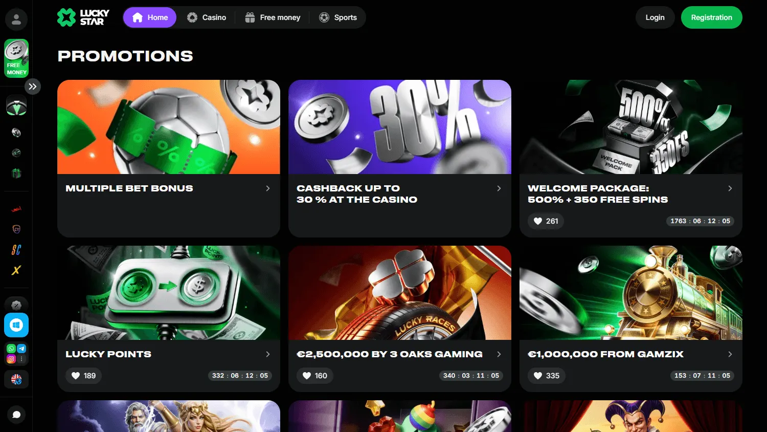 Lucky Star Casino desktop promotions area with welcome and loyalty offers